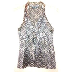 ANTONIO MELANI sz 2 95% Silk Satin Stretch Sleeveless Keyhole Blouse Light Gray